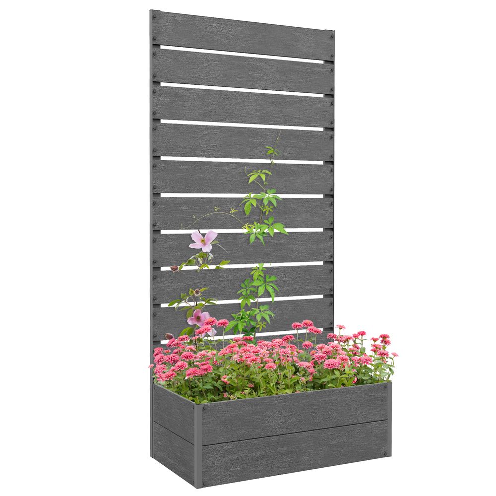 Outsunny Raised Garden Bed w/ Trellis, Drainage Hole - Grey. Durable, Spacious, Easy Assembly.