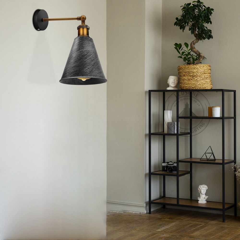 Vintage Industrial Brushed Silver Wall Sconce - Metal Wall Light - Long Arm Neck Mount - Easy Fit - High Quality