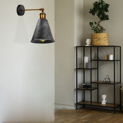 Vintage Industrial Brushed Silver Wall Sconce - Metal Wall Light - Long Arm Neck Mount - Easy Fit - High Quality