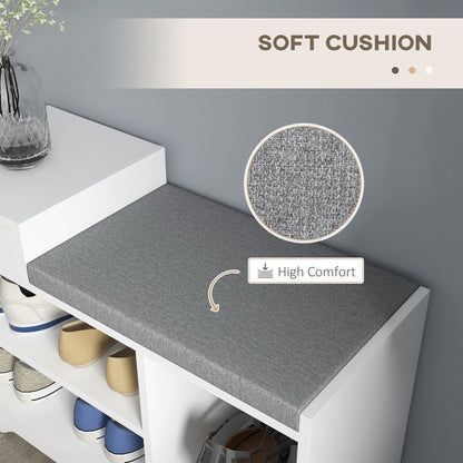 HOMCOM Upholstered Entryway Shoe Bench with Storage Drawer Open Shelf White