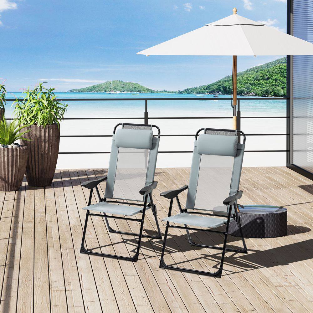2 Portable Folding Recliner Outdoor Patio Chaise Lounge Chair with Backrest