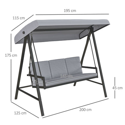 Premium Outsunny 3 Seater Swing Chair - Adjustable Canopy, Cushions, Grey