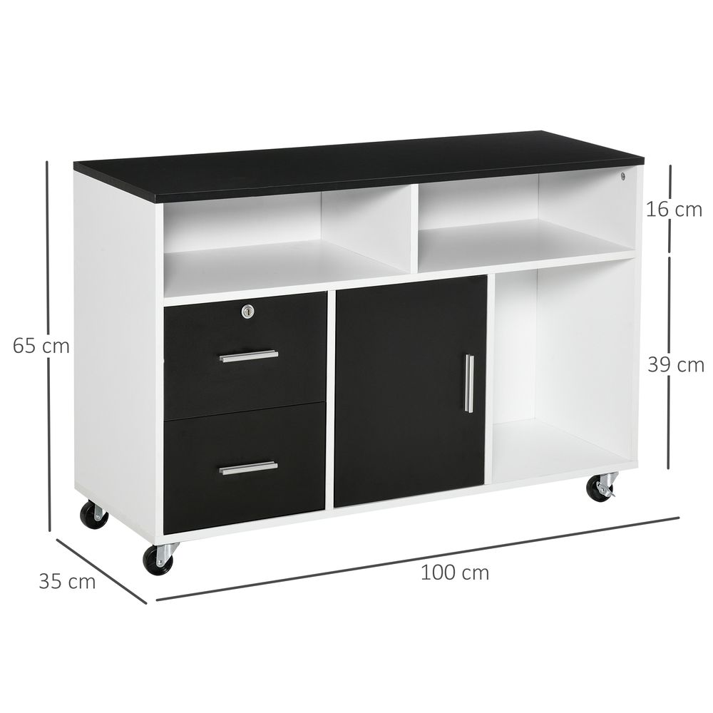 Home Office Mobile Cabinet Storage Organizer w/ Castor, Drawer, Key