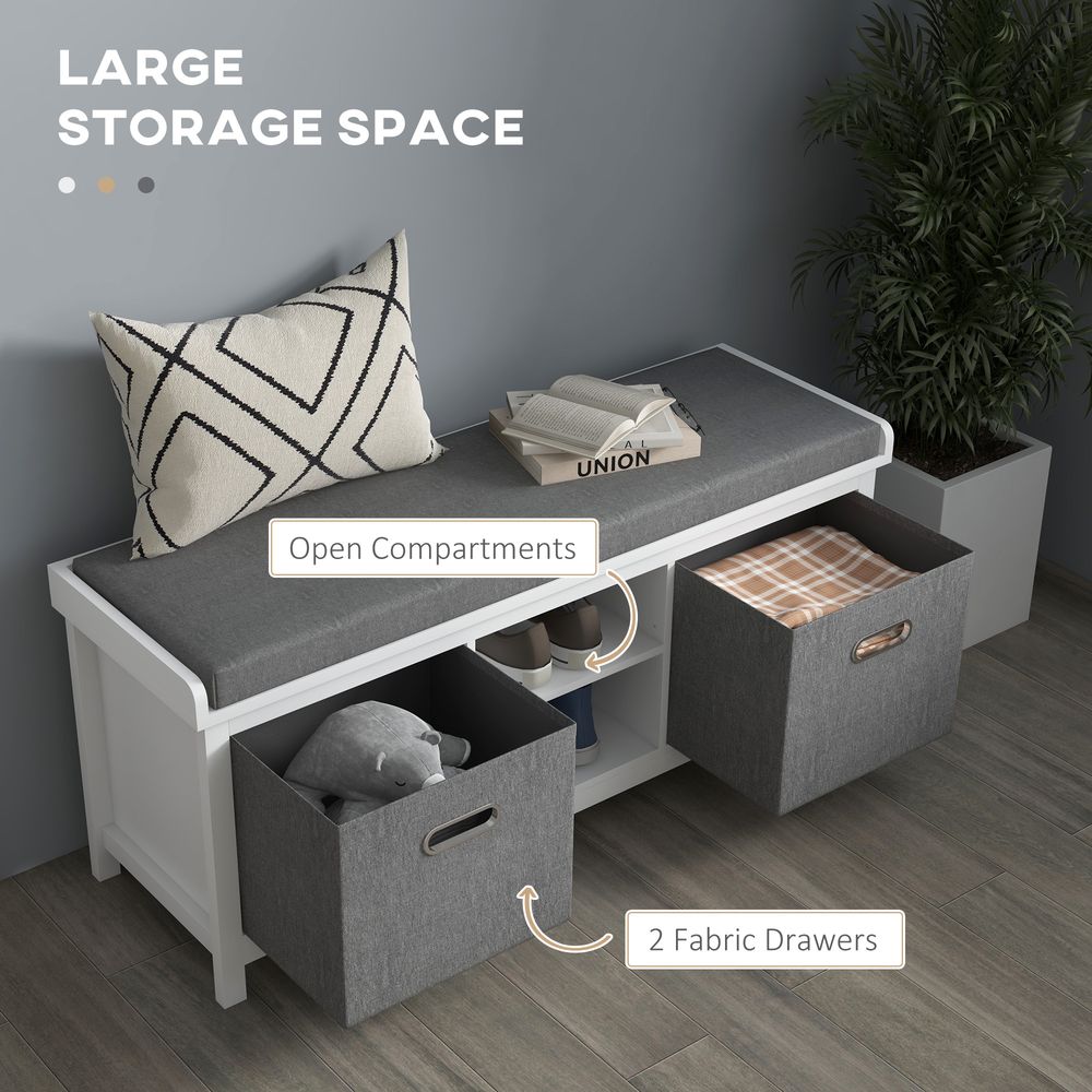 HOMCOM Shoe Bench w/ Cushioned Seat & Fabric Drawers - Entryway & Hallway Organizer - White