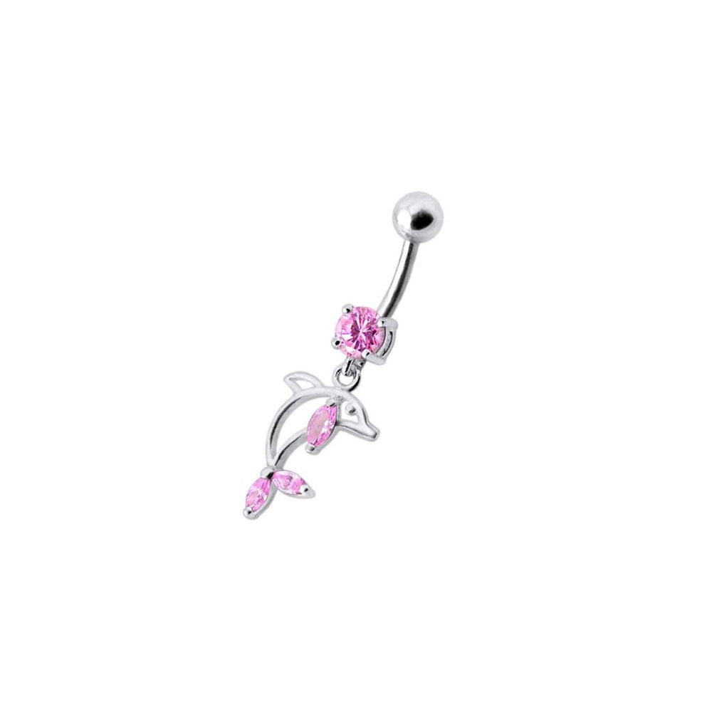 Jeweled Dolphin Dangling Navel Banana Ring
