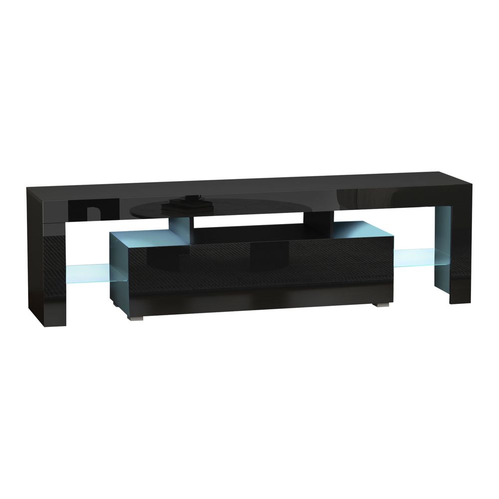 HOMCOM High Gloss TV Stand Cabinet W/ LED RGB Lights and Remote Control Black