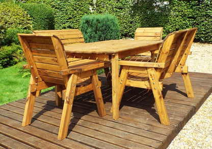 Premium Six Seater Outdoor Dining Set - Solid Wood, 10 Year Guarantee, Sustainable, Includes Table, Chairs, and Benches