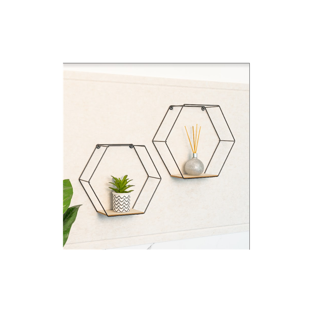 Premium Hexagonal Wall Shelves - Set of 2 | High-Quality | Modern Home Decor