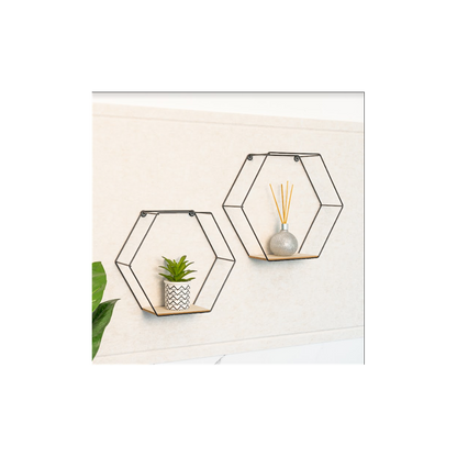 Premium Hexagonal Wall Shelves - Set of 2 | High-Quality | Modern Home Decor
