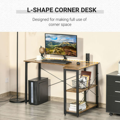 HOMCOM L Shaped Desk, Corner Computer Desk with Bookshelf for Home Office, Study Room, Workstation, 120 x 73.2 x 75cm, Rustic Brown