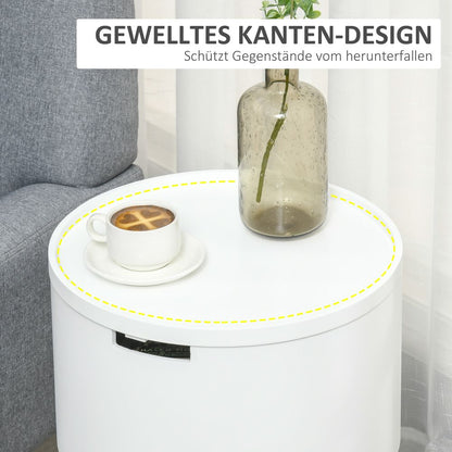 HOMCOM Modern Side Table with Hidden Storage Space, Round Night Stand with Removable Tray Wood Frame End Coffee Table for Living Room, White