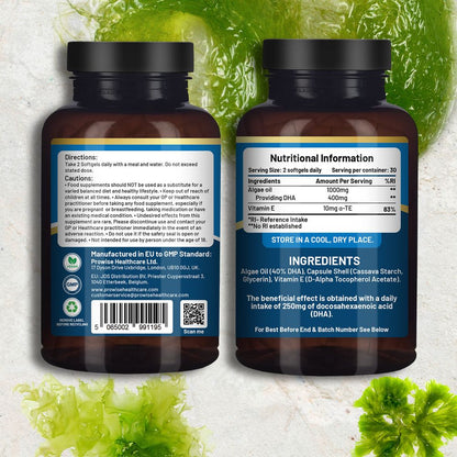 Prowise Vegan Omega-3 DHA from Algae Oil | 60 Softgels with Vitamin E