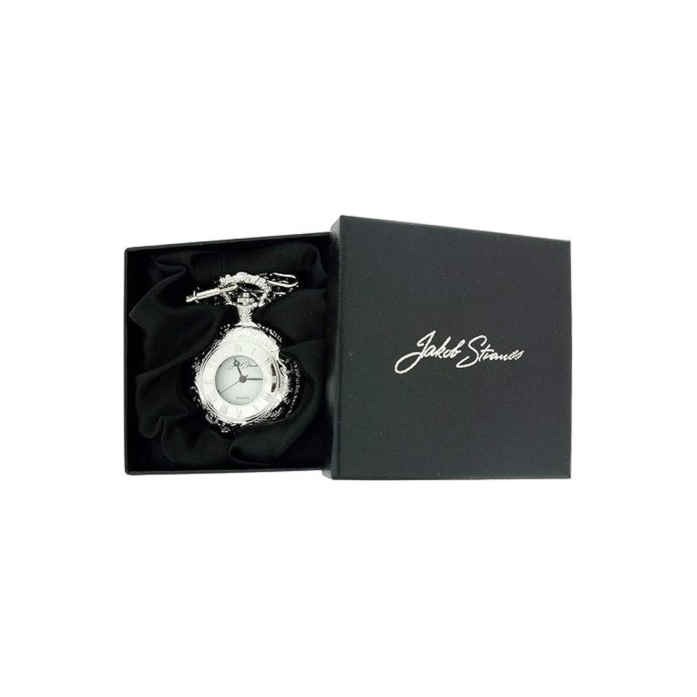 Jakob Strauss Open Window Classic Silver Tone & 12 Inch Brass Chain Pocket Watch - CLEARANCE NEEDS RE-BATTERY