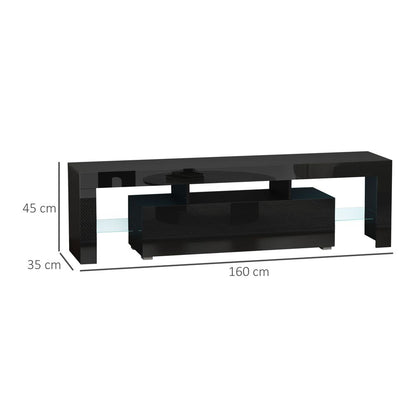HOMCOM High Gloss TV Stand Cabinet W/ LED RGB Lights and Remote Control Black