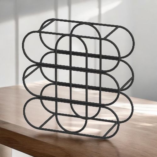 13" CAST IRON BLACK 9 BOTTLE WINE RACK