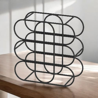 13" CAST IRON BLACK 9 BOTTLE WINE RACK