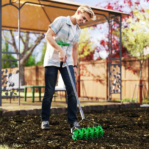 Outsunny Grass Spike Roller, Soil Aerator w/ 3 Piece Handle and T-bar Grip