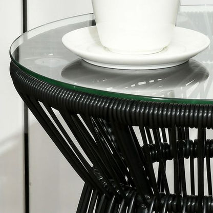 Outsunny PE Rattan End Table, Round Hollow Drum Design Side Table, Black