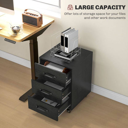 Homcom File Cabinet with 3 Drawers, Under Desk Mobile Filing Cabinet