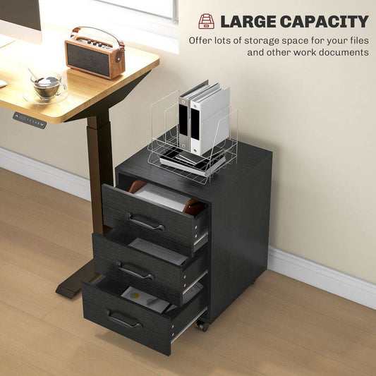 Homcom File Cabinet with 3 Drawers, Under Desk Mobile Filing Cabinet