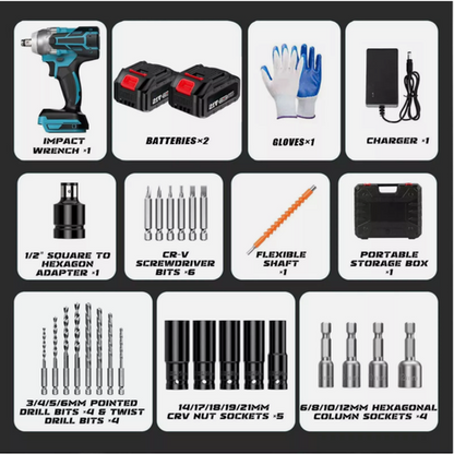 Cordless electric impact wrench, spray gun ratchet driver, electric wrench set