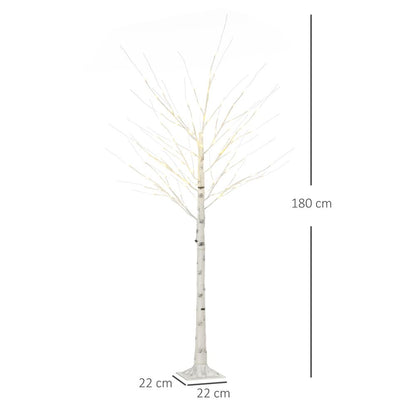 6ft Artificial White Birch Tree Light  96 Warm White Pre-Lit LED Light HOMCOM
