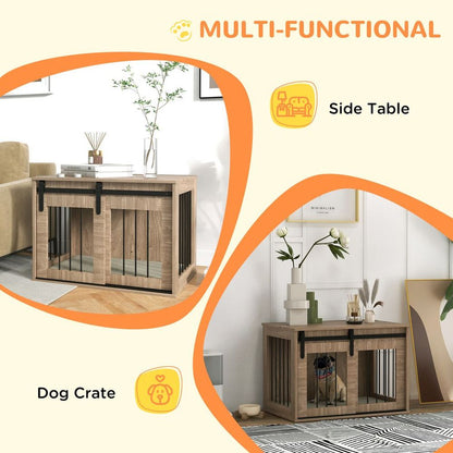 Luxury Brown Dog Crate Furniture with Cushion - Medium Dogs