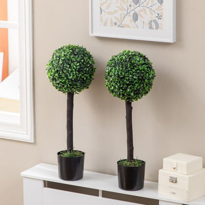 HOMCOM 2 Potted Artificial Boxwood Ball Trees, 60cm - Realistic Colors & Textures, Zero Maintenance