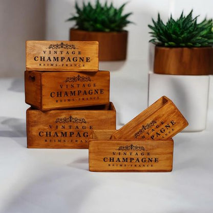 53/48/43CMSET 3 WOODEN CHAMPAGNE TOFFEE TRAYS