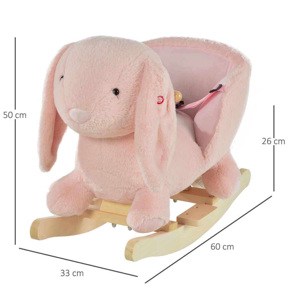 HOMCOM Kids Children Rocking Horse Plush Ride On Rabbit Seat w/Sound Wood Base Seat Safety Belt Toddler Baby Toy Rocker Pink 18-36 Months