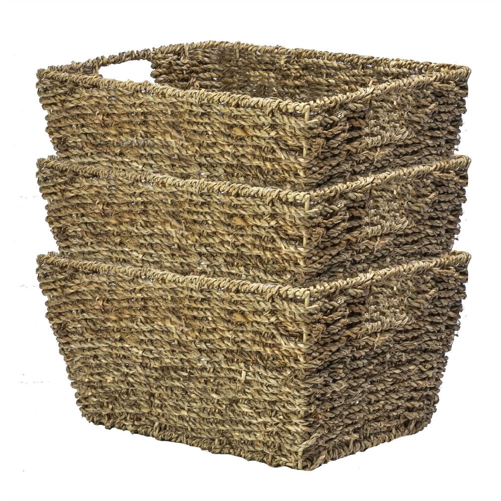 Premium Seagrass Storage Baskets - Set of 3 | High-Quality Home Organizer