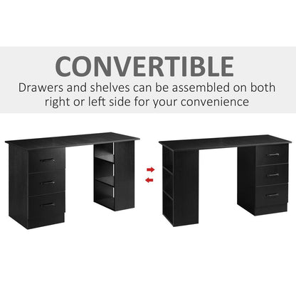 Modern Black 120cm Computer Desk Shelf, Drawers - High-Quality Black