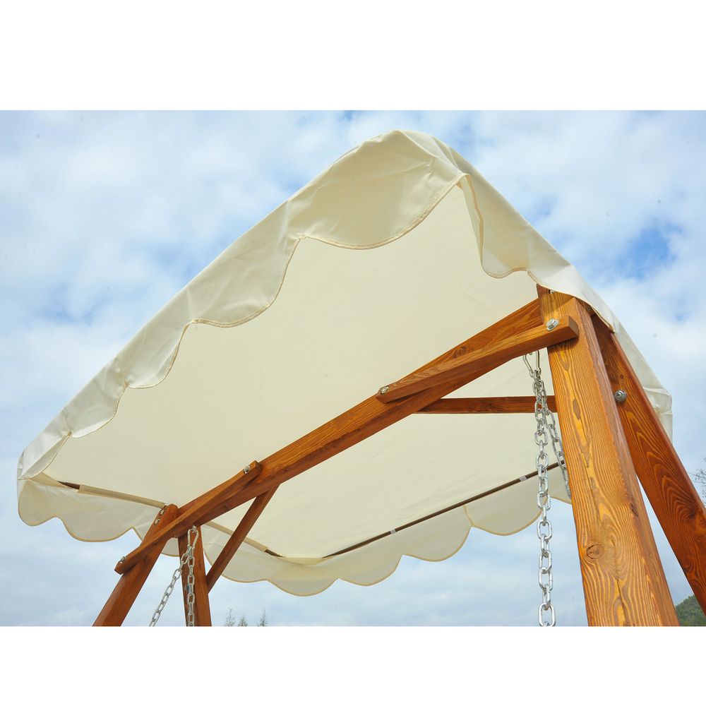 Outsunny 2 Seater Garden Swing Seat Wooden Swing Chair Outdoor Hammock Bench Furniture, Cream White