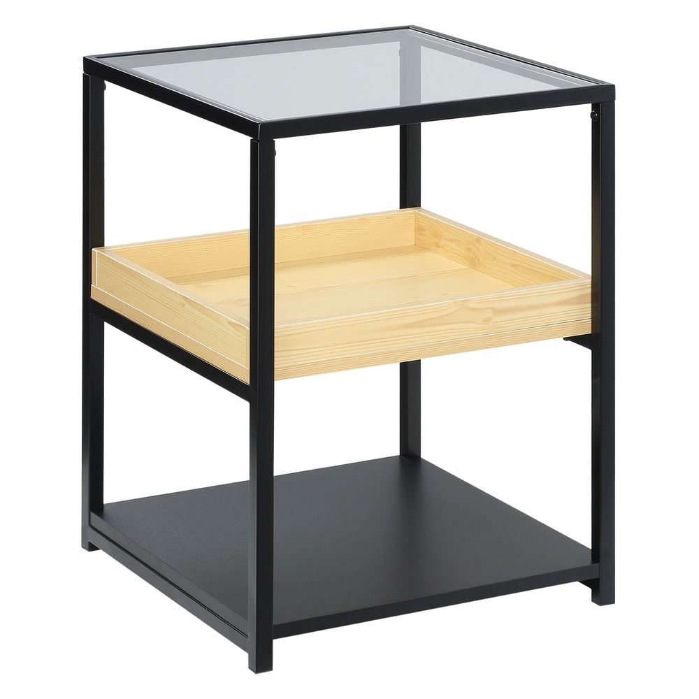 HOMCOM Industrial Side Table with 3-tier Storage Shelves for Living Room