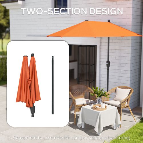 Outsunny 2m Half Garden Parasol Market Umbrella w/ Crank Handle, Orange