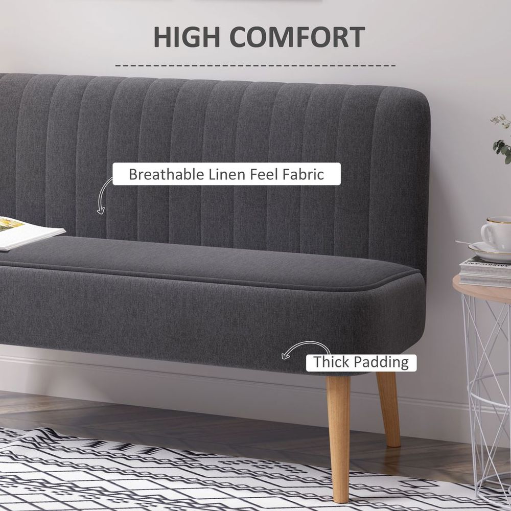 Modern Double Seat Sofa Loveseat Couch Padded Linen Wood Legs, Dark Grey