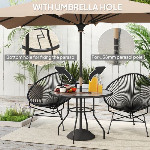 Outsunny Outdoor Round Dining Table Tempered Glass Top w/ Parasol Hole 100cm