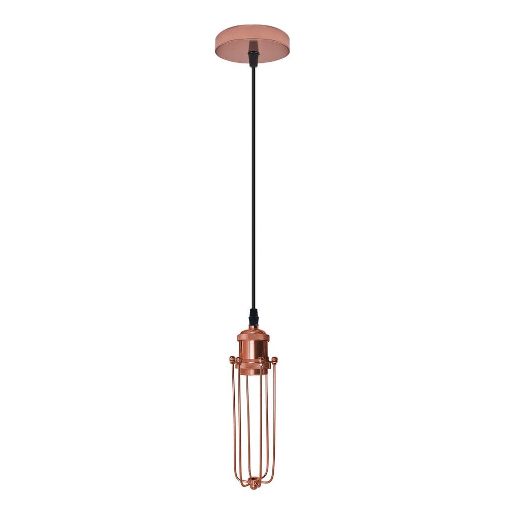 Rose Gold Ceiling Pendant Light | Vintage Industrial Hanging Lamp Fixture | E27, Wire Cage | High-Quality Metal Construction
