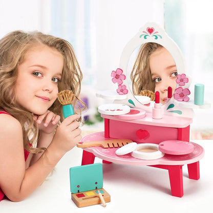 SOKA Princess Beauty Set - Dressing Table Vanity Mirror w/ Wooden Makeup Toys - Certified Quality - Ideal Gift