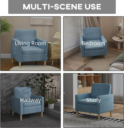 HOMCOM Modern Armchair Upholstered Accent Chair for Bedroom Home Office  Blue