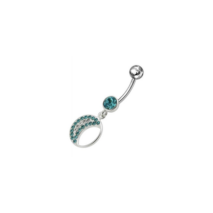Jeweled Fancy Half MOON Silver Dangling Curved Bar Navel Ring