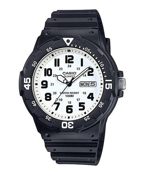 Casio Mens Day Date White Dial & White Rubber Strap Watch - MRW-200H-7BVDF