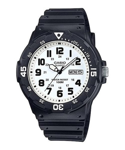Casio Mens Day Date White Dial & White Rubber Strap Watch - MRW-200H-7BVDF