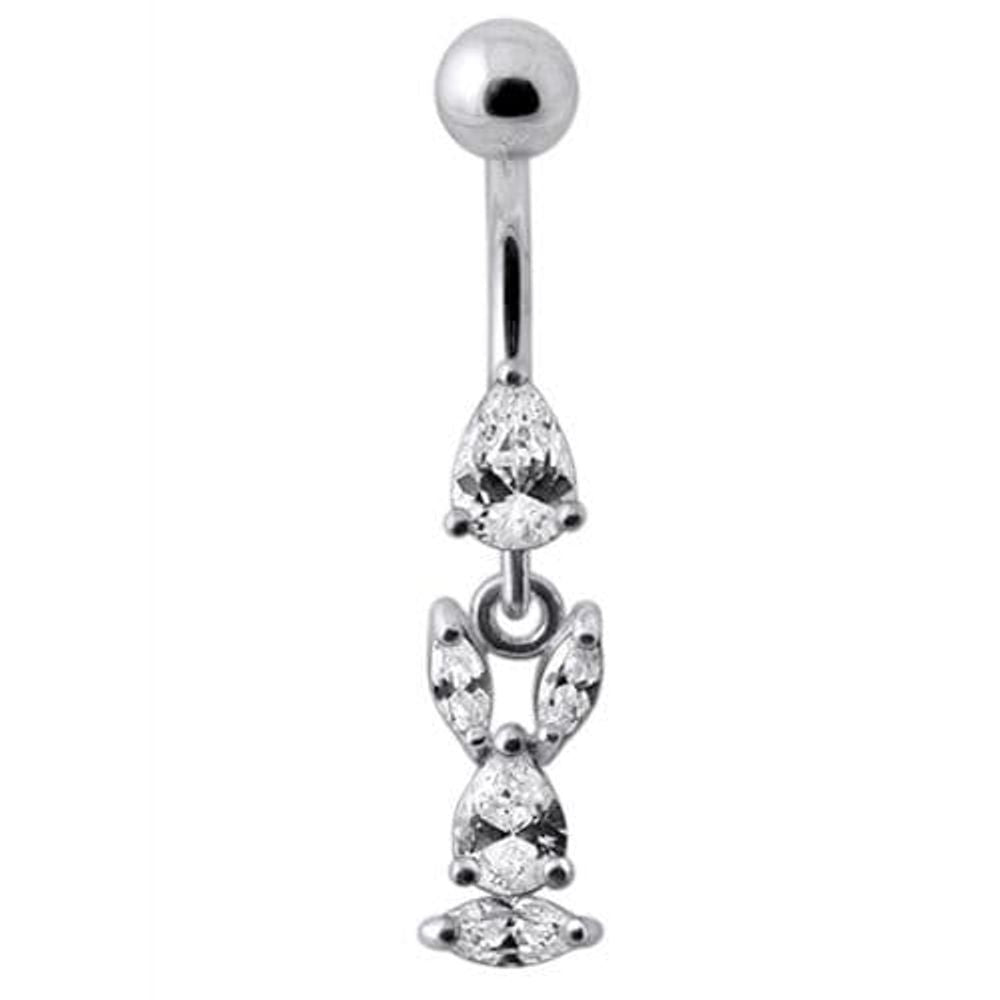 Fancy Bunny Jeweled Dangling Banana Bar Navel Ring