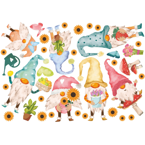 Gardening-Themed Gnome Spring Fabric Wall Stickers - Reusable