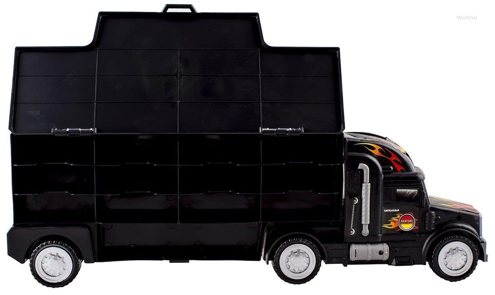 Soka Car Transporter Carrier Truck Toy - Play Vehicle Set of 1 Big Truck Carrier, 6 Colourful Metal Cars, 5 Cones, 2 Barrels and 4 Stop Signs