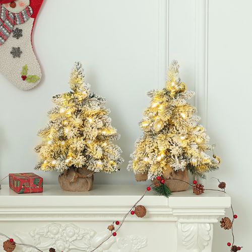 HOMCOM 2 Piece Mini Artificial Christmas Trees Flocked Tabletop Xmas Trees