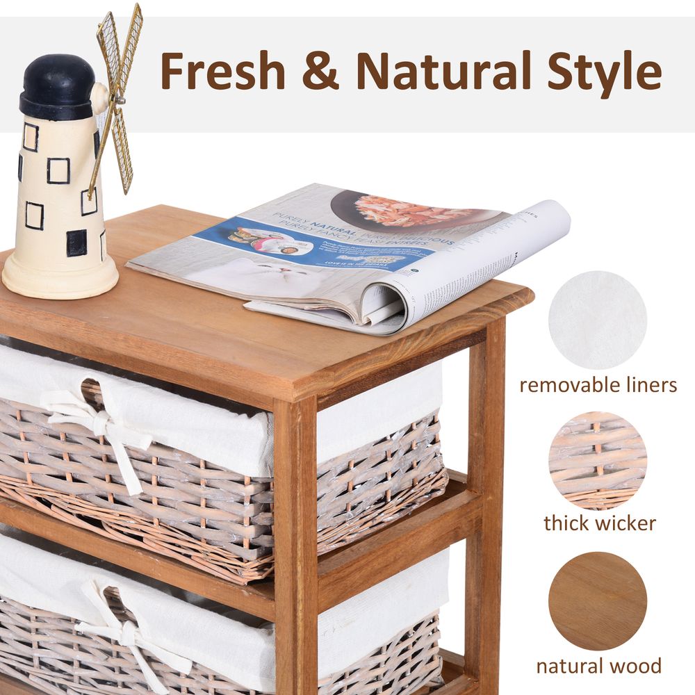 5-Drawers Storage Unit Wooden Frame W/ Wicker Woven Baskets