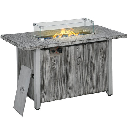 Outsunny Gas Fire Pit Table - 50,000 BTU Burner, Cover, Glass Screen