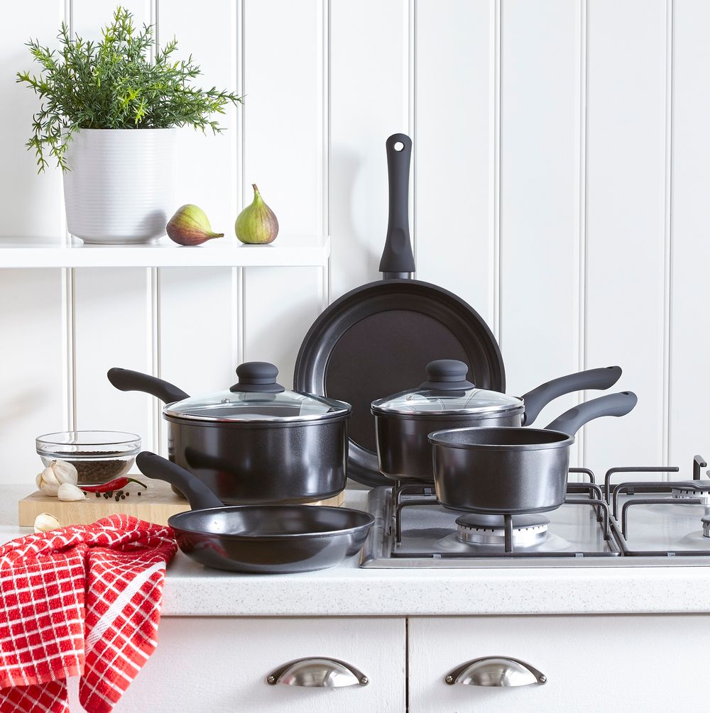 Cermalon 5pc Black Carbon Steel Cookware Set - Non-Stick, Dishwasher Safe, Induction Ready